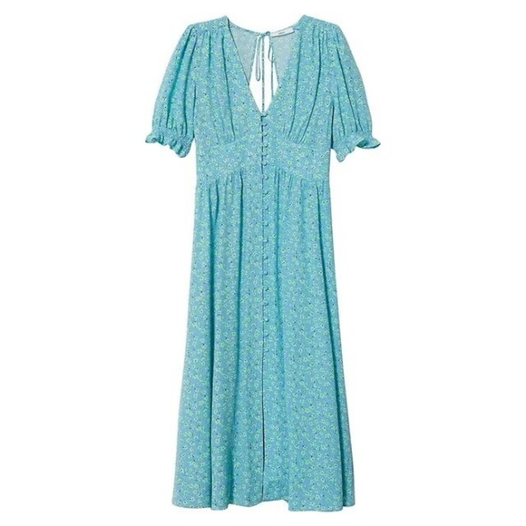 MANGO Blue and green Floral romantic Dress open back XS - Picture 7 of 10